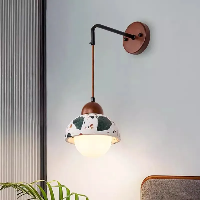

Японский светодиодный настенный светильник Wabi-Sabi & Nordic Creamy Terrazzo — для прикроватной тумбочки спальни, фоновой стены, прохода и балкона
