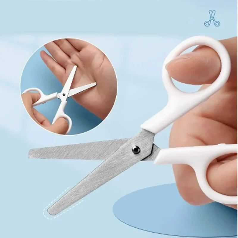 

1/3/6/10PCS Minimalist Style White Portable Hand Scissors Stainless Steel Art Safety Scissors With Lid Children's Supplies