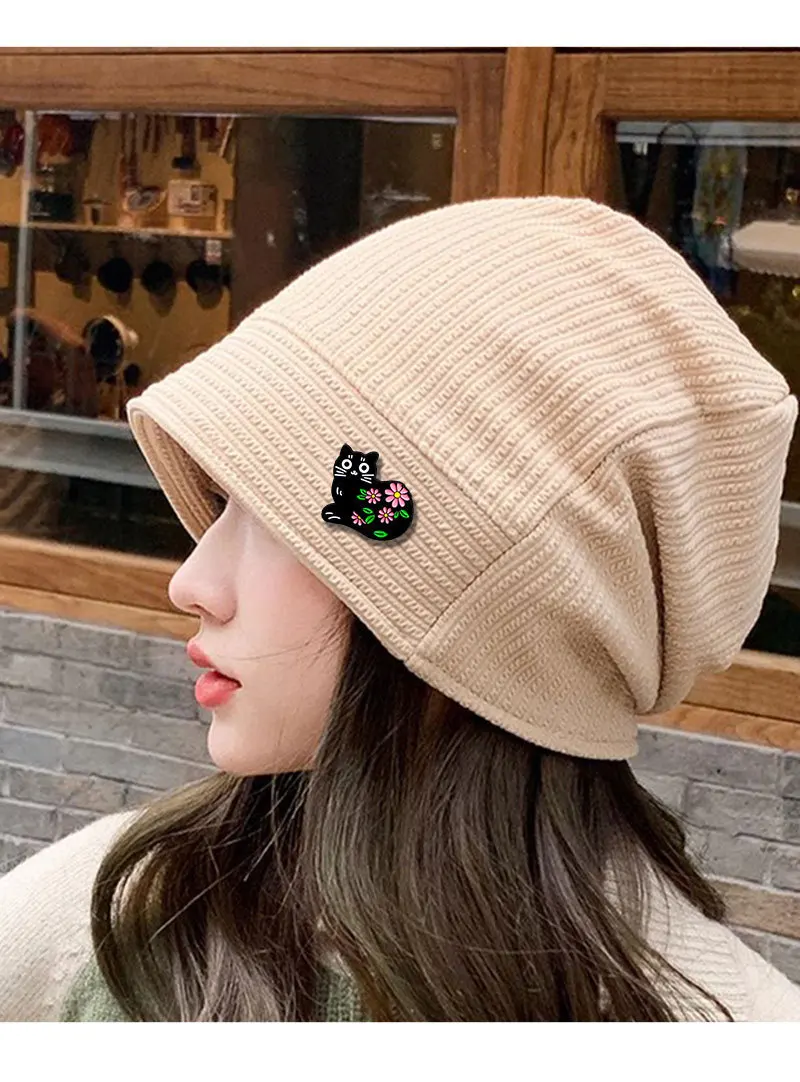 4-piece set of cute cartoon black cat floral animal clothes, hat, backpack, brooch, and badge accessories gift