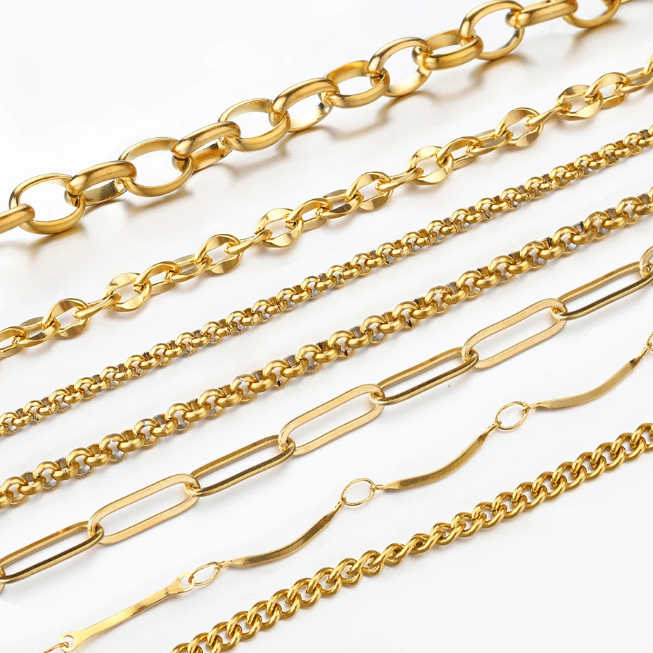 1Meter 1-7.5mm No Fade Gold Chain Stainless Steel Curb Chains for Jewelry Making DIY Bracelet Necklace Thick Chain Components