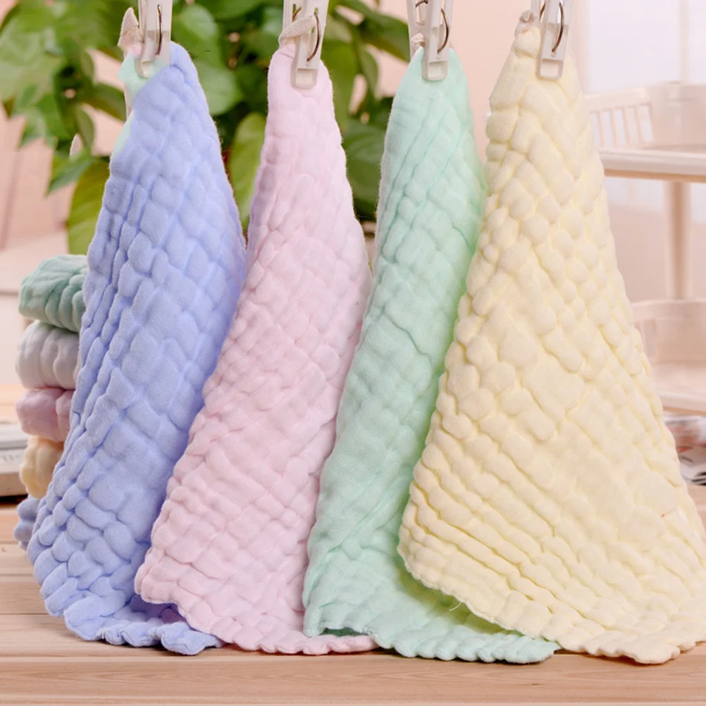 

5Pcs Cotton Gauze Baby Hand Towel Pure Absorbent Washcloth Soft Solid Color Green Yellow White Pink Blue for Drying Hands and
