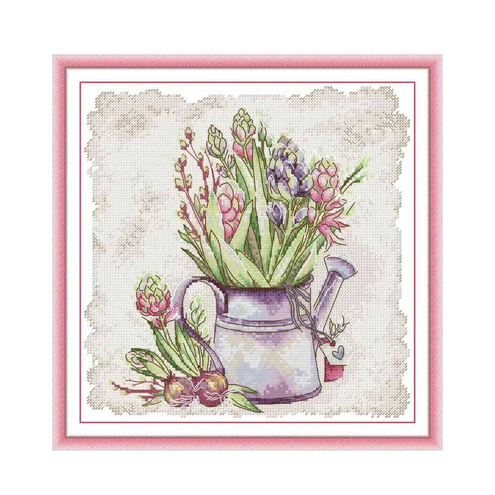 Joy Sunday Cross Stitch Kit Floral HD Pattern Aida 16/14/11CT Counted Printed Canva DIY Embroidery Kit Room Decoration