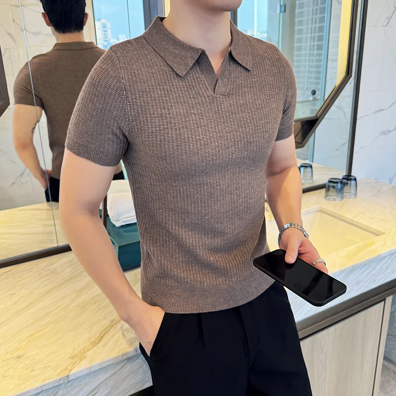 Pull Homme Autumn Winter Short Sleeve Polo Style Short Sleeve Sweater Mens Clothing 2024 Slim Fit Casual Knitted Men's Sweaters
