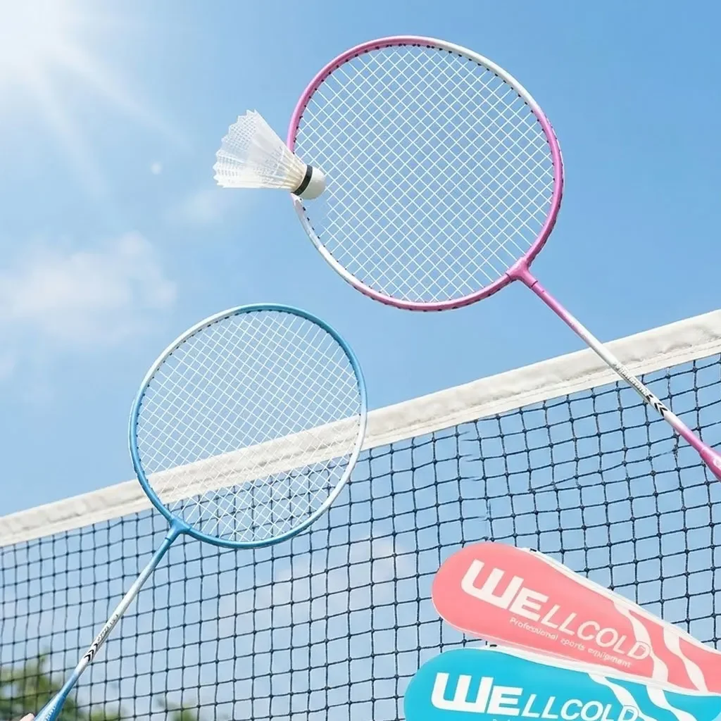 

2-Player Iron Alloy Badminton Rackets Set - Durable Split-Joint Recreational Racquets Lightweight Double Racket Kit