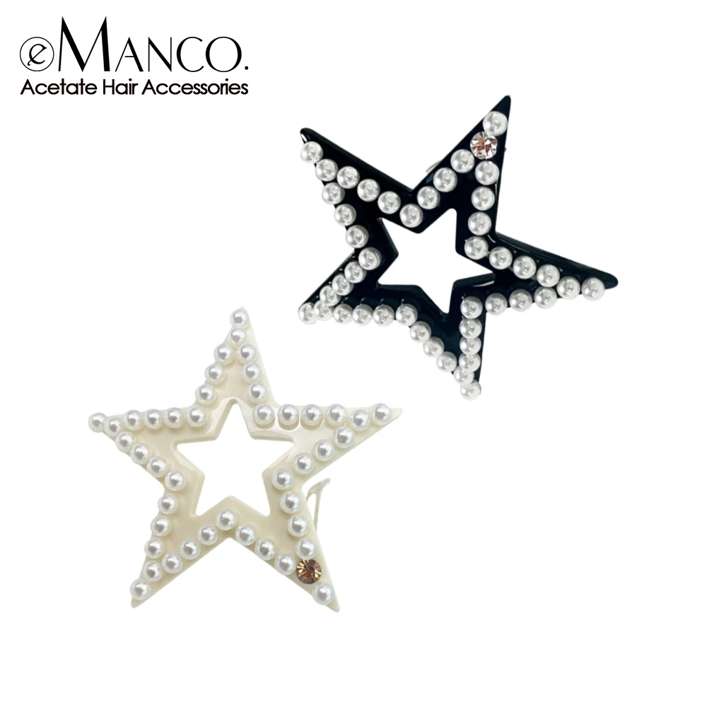 eManco Shining Diamonds Ladies Acetate Frog Clip Classic Fashion Design Sense Cutout Pearls Star Hair Accessories Factory Outlet