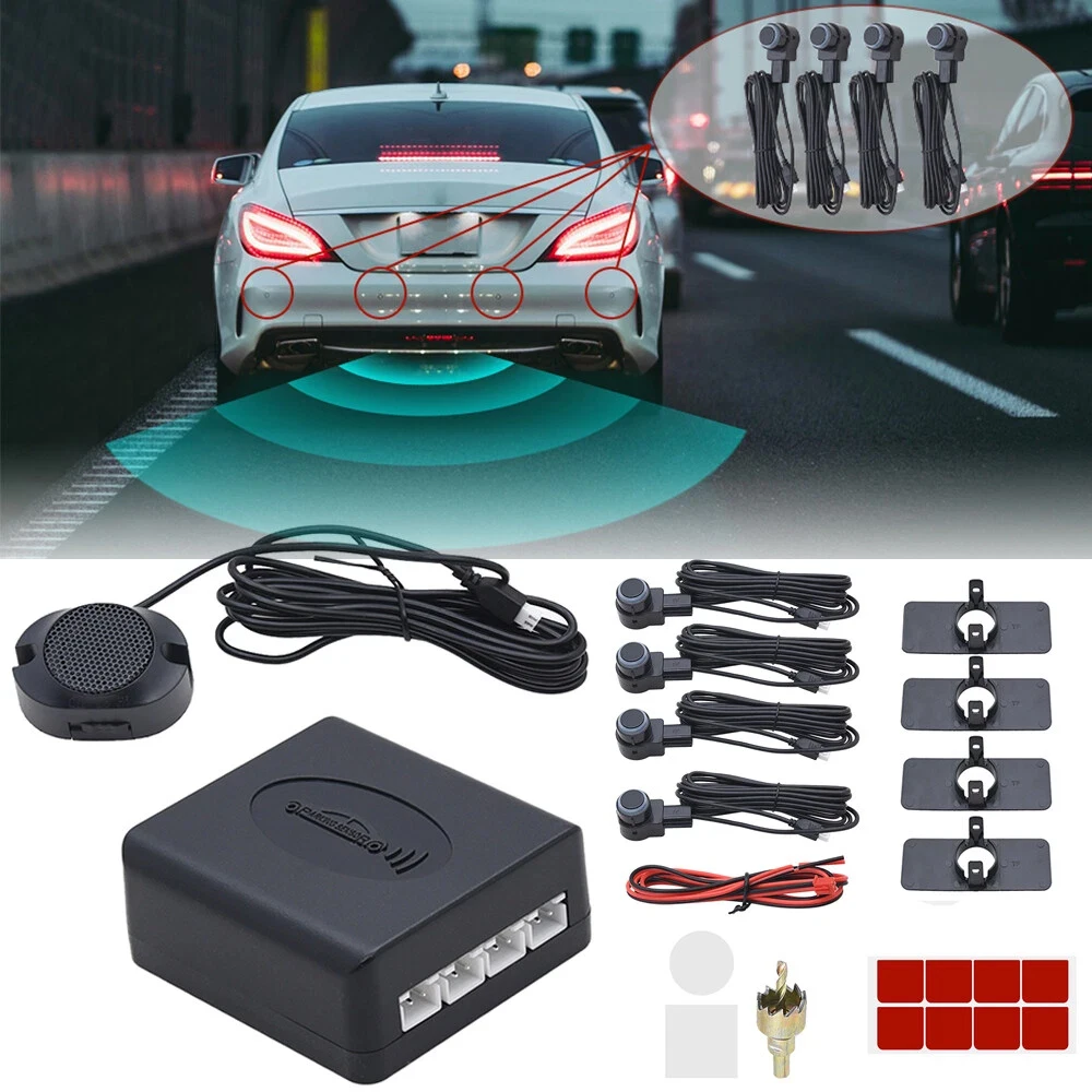 

12V Universal Auto Car Parking Sensor Kit with 4 Sensors Buzzer Reverse Backup Radar Sound Alert Indicator Assistant Parktronics