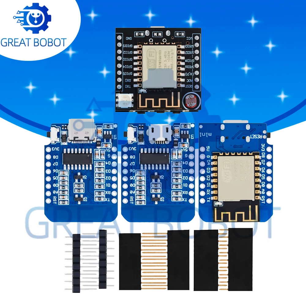 for WeMos D1 Mini ESP8266 Development Board ESP-12F, 3.3V Micro USB, for Arduino Wireless Projects