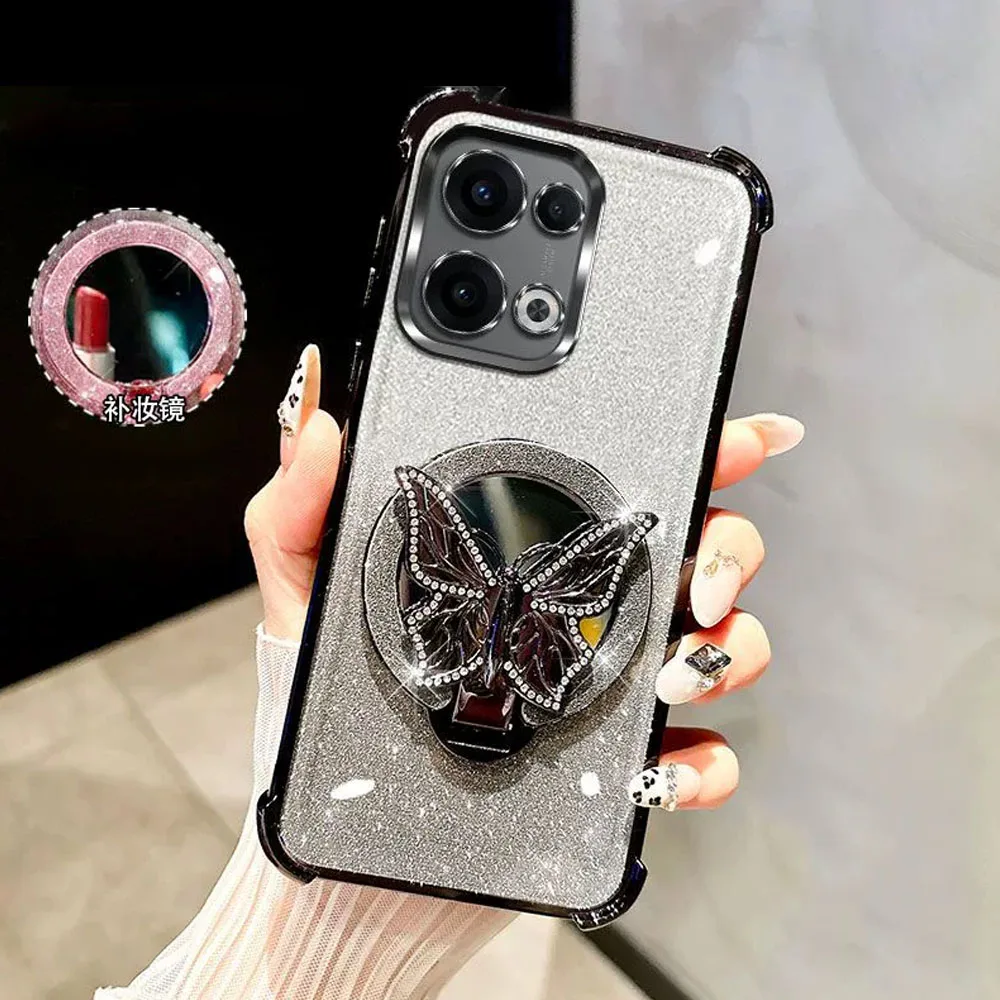 بريق مرآة فراشة قوس حامل مغناطيسي الحال بالنسبة فيفو V50 لايت vivoV50 V60 V40 V30 لايت V30 برو غطاء شفاف مقاوم للصدمات