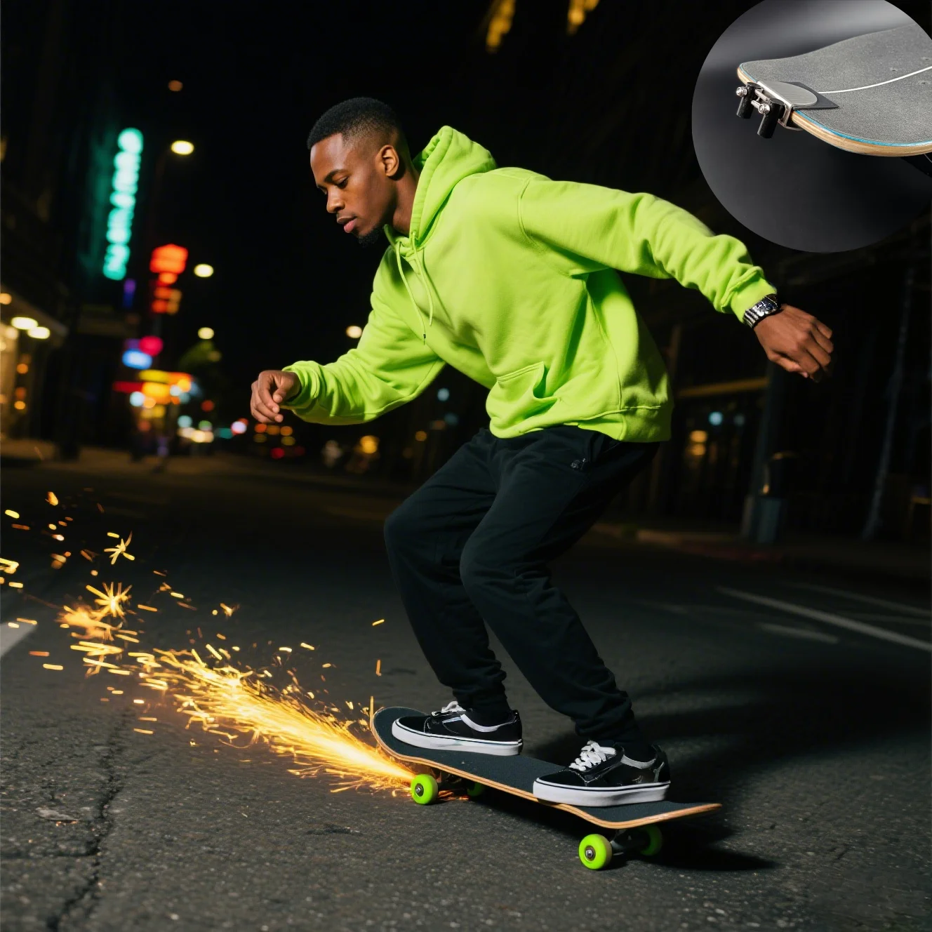 Lustiges Skateboard-Party-Zubehör und Schieß-Requisiten, einschließlich Longboard-Doppel-Kick-Skateboard, Funken-Zündgerät, einfach zu installieren, ohne Bohren, perfekt für Skateboard-Enthusiasten, Ideal für Nachtfahrten und Feiertage, Weihnachtsfeiern, Halloween-Geschenke für Skateboard und Hobbys