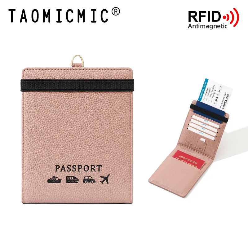 RFIDAnti-Theft Leather Travel Necklace for Women Passport Cover with Business Card Storage Protective Document Holder
