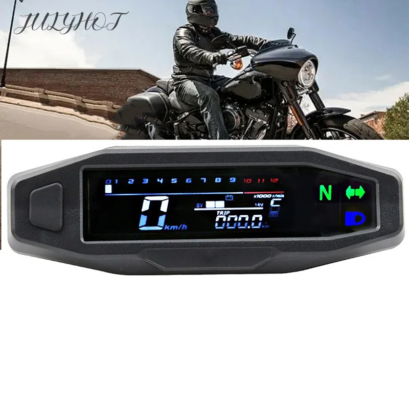 Motorcycle Speedometer Meter Universal LCD Digital Odometer Counter Motorbike Tachometer Fuel Meter