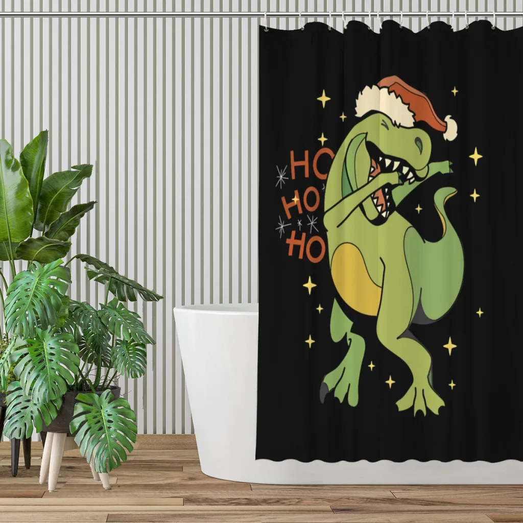 Dabbing T Rex Santa Shower Curtains Dinosaur Waterproof Fabric Creative Bathroom Decor with Hooks Home Accessories