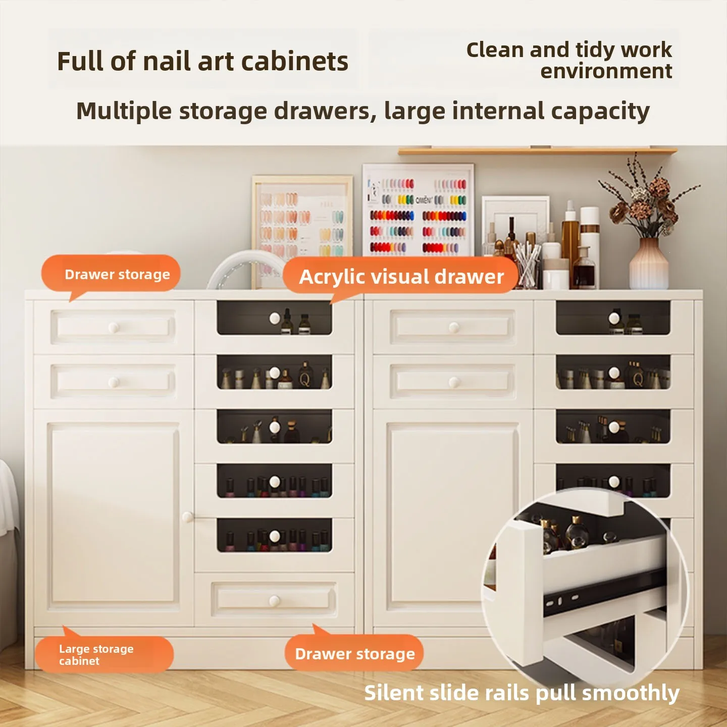 YFY Storage Cabinet Nail Cabinet Large Capacity Drawer Display  Nail Shop Display  Product Dust Locker
