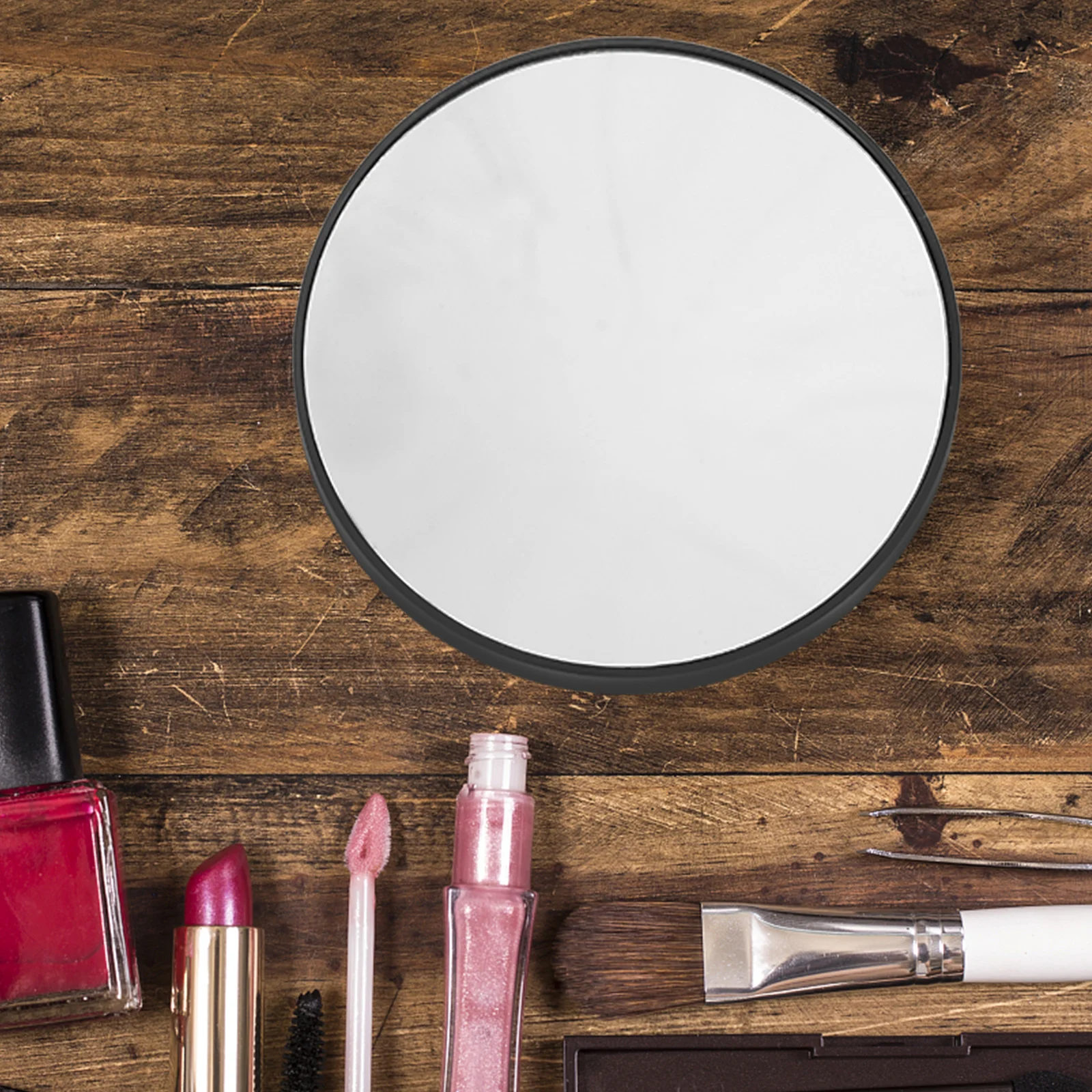8,8 cm 10x vergrößerter Spiegel mit Saugnapf, langlebig, praktisch für Make-up, Rasieren und Reisen, schwarzer kompakter Make-up-Spiegel