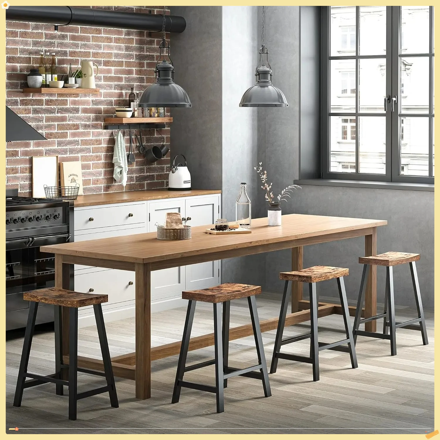 Taburetes de bar, juego de 2 sillas de bar, taburetes de bar de cocina para desayuno con reposapiés, 23,6 pulgadas de alto, industrial en la sala de estar