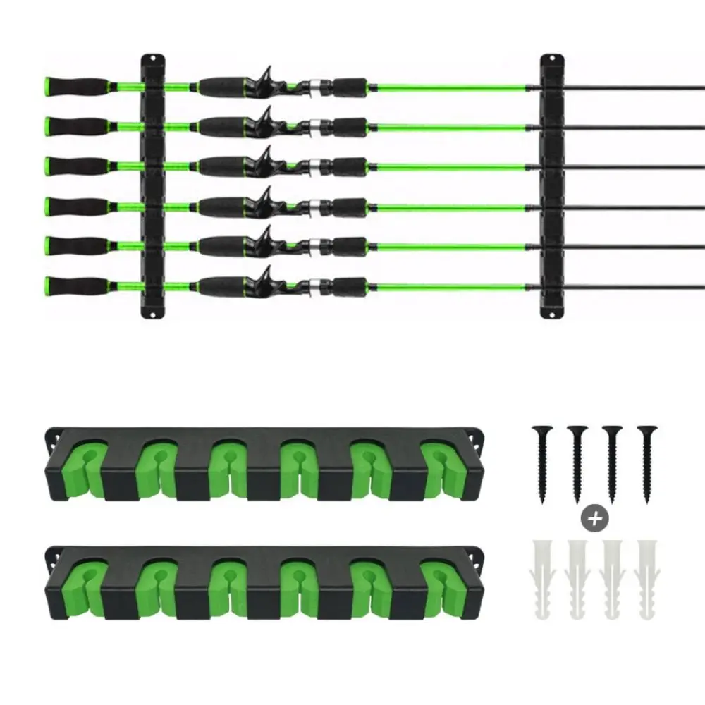 

6 Hole Fishing Rod Holders Wall Mount Adjustable Height Fishing Rod Display Stand Save Space Universal Fishing Pole Storage Rack