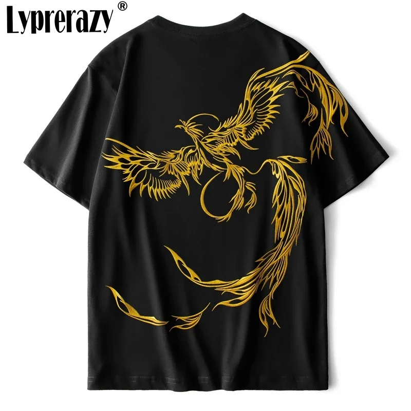 

Lyprerazy Men Summer New T-shirt Chinese Style Embroidery Short Sleeve T-Shirts Unisex High Street Casual Tees Tops