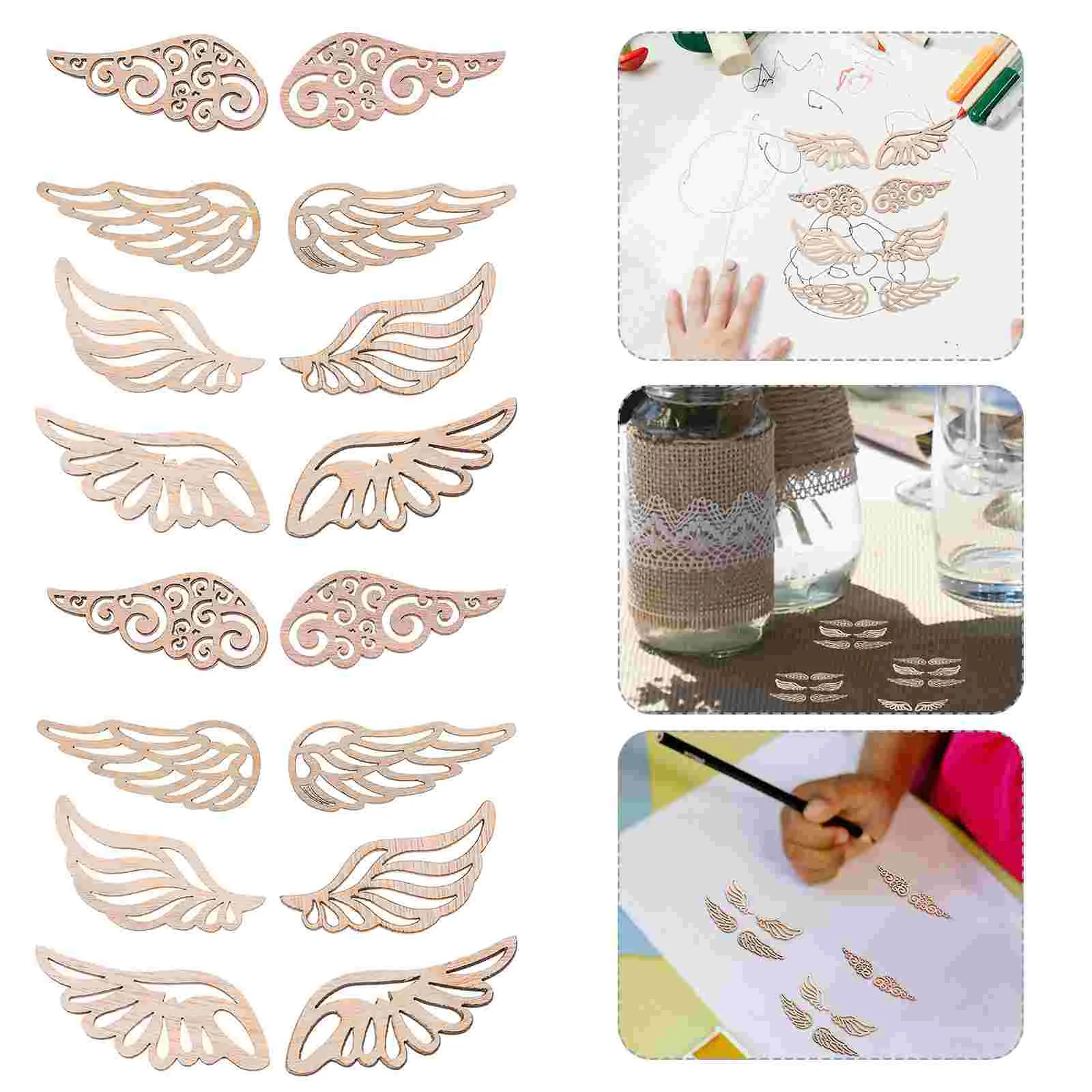 80 Pcs Wings Plant Wall Hanger Wood Cutouts Angel for Crafts Wooden Unfinished Ornaments