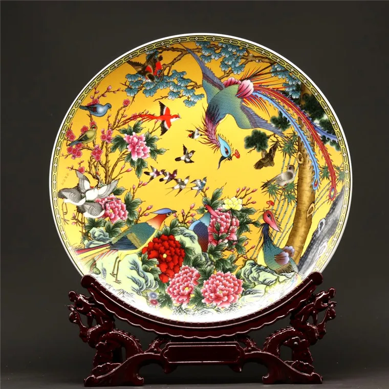

Porcelain Plates Depicting Hundreds Of Birds Bowing To The Phoenix Classical Home And Wedding Decoration Ornaments Craftsmanship