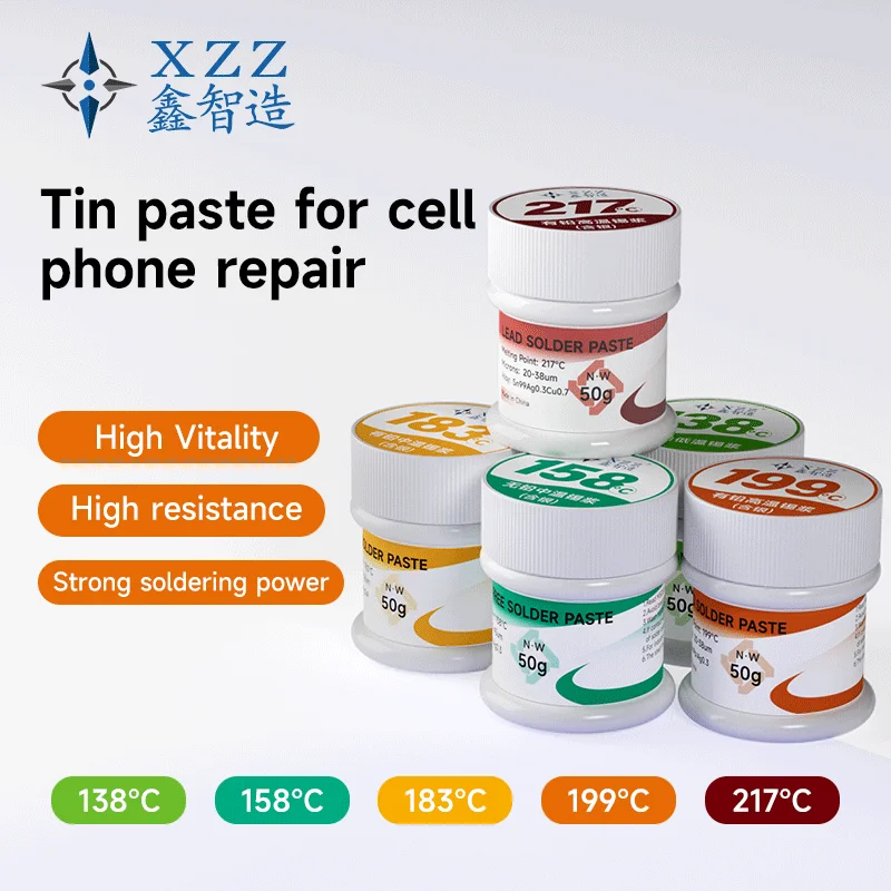 XZZ Low Medium High Temperature Soldering Paste 138℃/158℃/183℃/199℃ IC Chip CPU Tin Mud For SMT SMD BGA PCB Repair Welding Tool