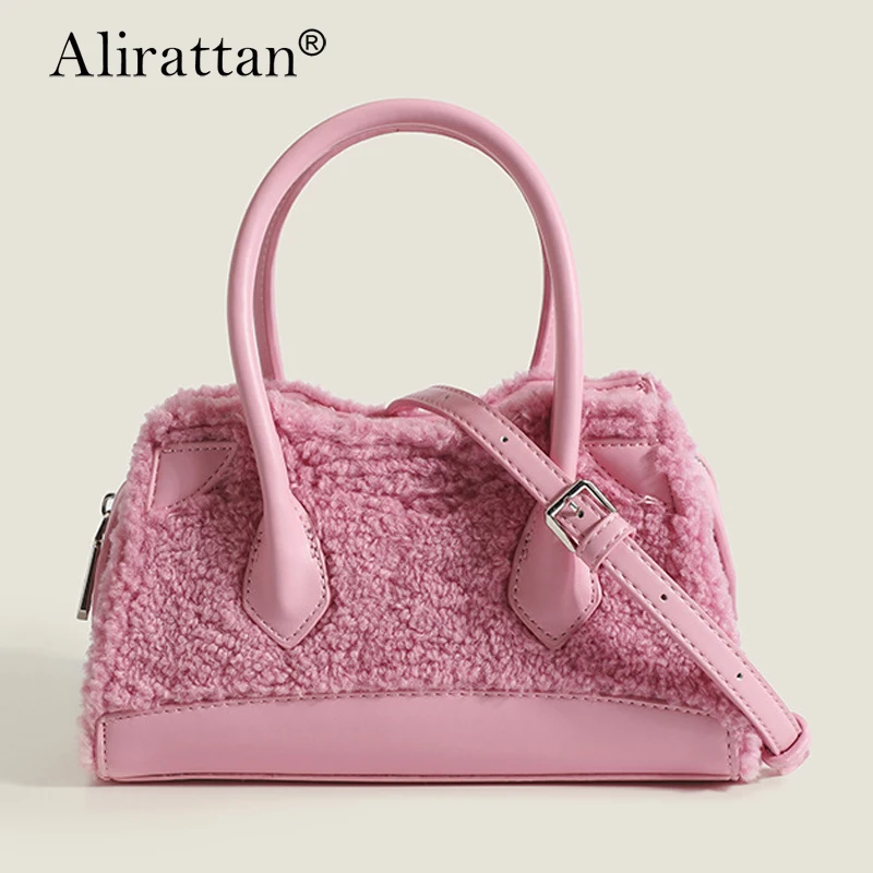 

Alirattan Plush Women's Bag Winter 2024 New Simple Lamb Fleece Versatile Crossbody Bag Sweet Casual Handheld Shoulder Bag