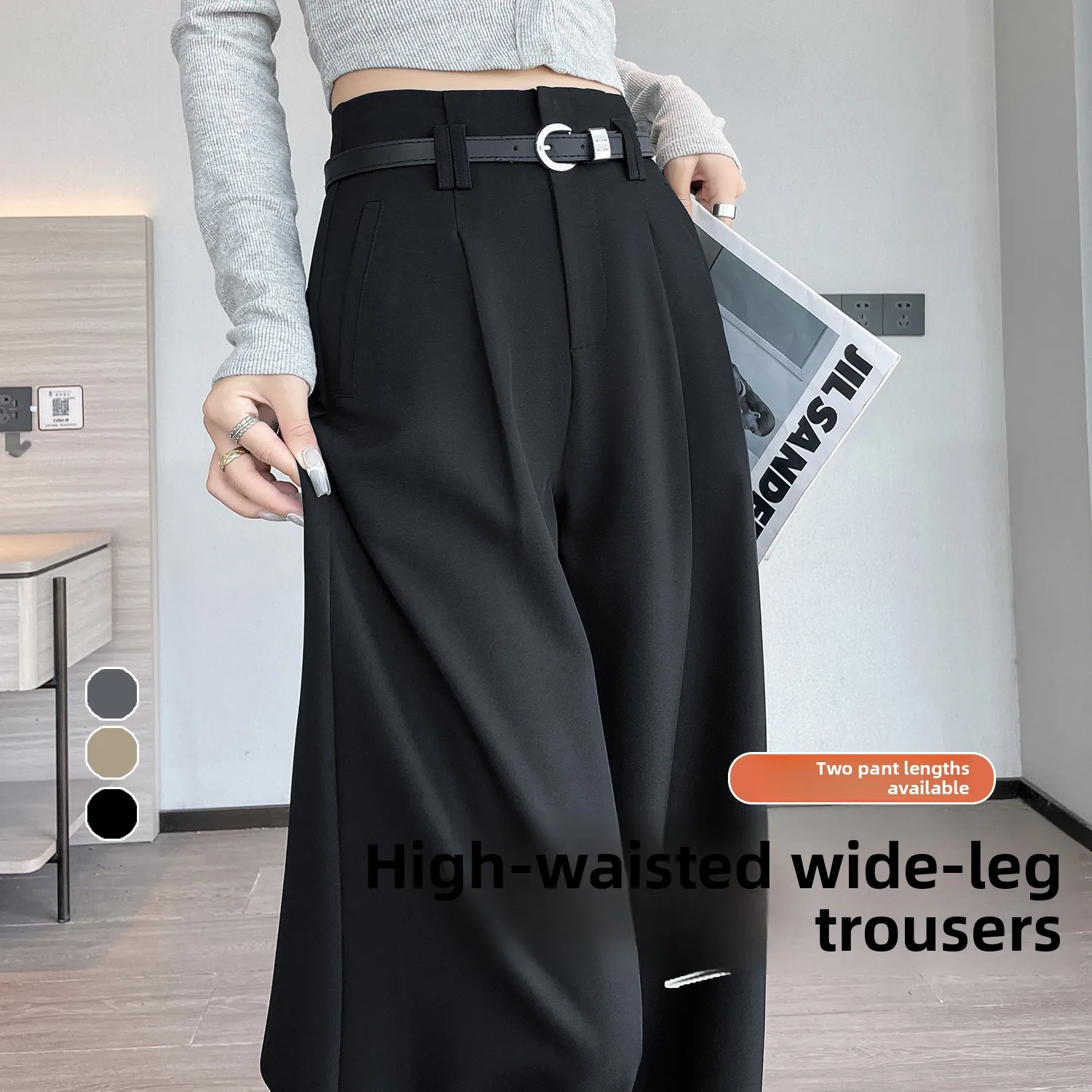 

Black High Waist Wide Leg Suit Pants Women's Casual Straight Cut Floor Length Drapey Loose Fit Trousers Spring Summer New