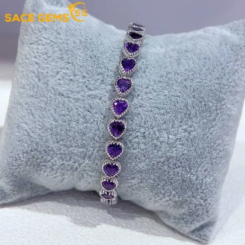 

SACE GEMS 100% Real 925 Sterling Silver 5mm Natual Amethyst Gemstone Bracelet for Women Fashion Fine Jewelry Party Wedding Gift