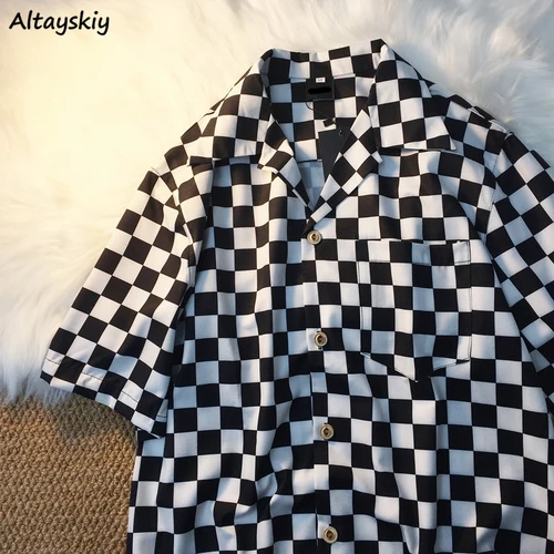 Camisas informales para mujer, blusas holgadas a la moda a cuadros con paneles, blusas elegantes que combinan con todo para verano, chicas geniales, estudiantes Retro, Chic, Unisex