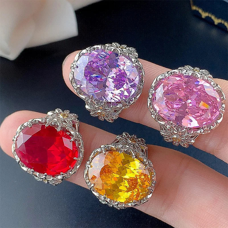 New Jewelry Ring Accessories, Color-Changing Under Purple Light, Red Corundum Pink Diamond Open Ring, High-End Light Luxury Wome