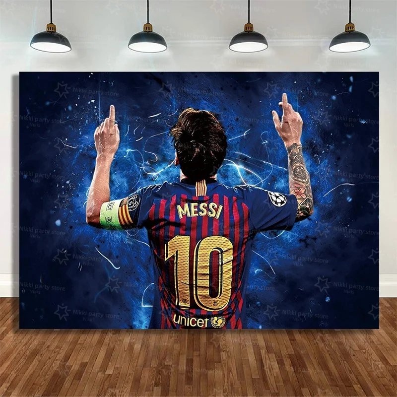 Fußball-Party-Zubehör Superstar Messi Geburtstagsdekoration Einweg-Tischgeschirr Tischdecke Teller Becher Hintergrund – Detail 5