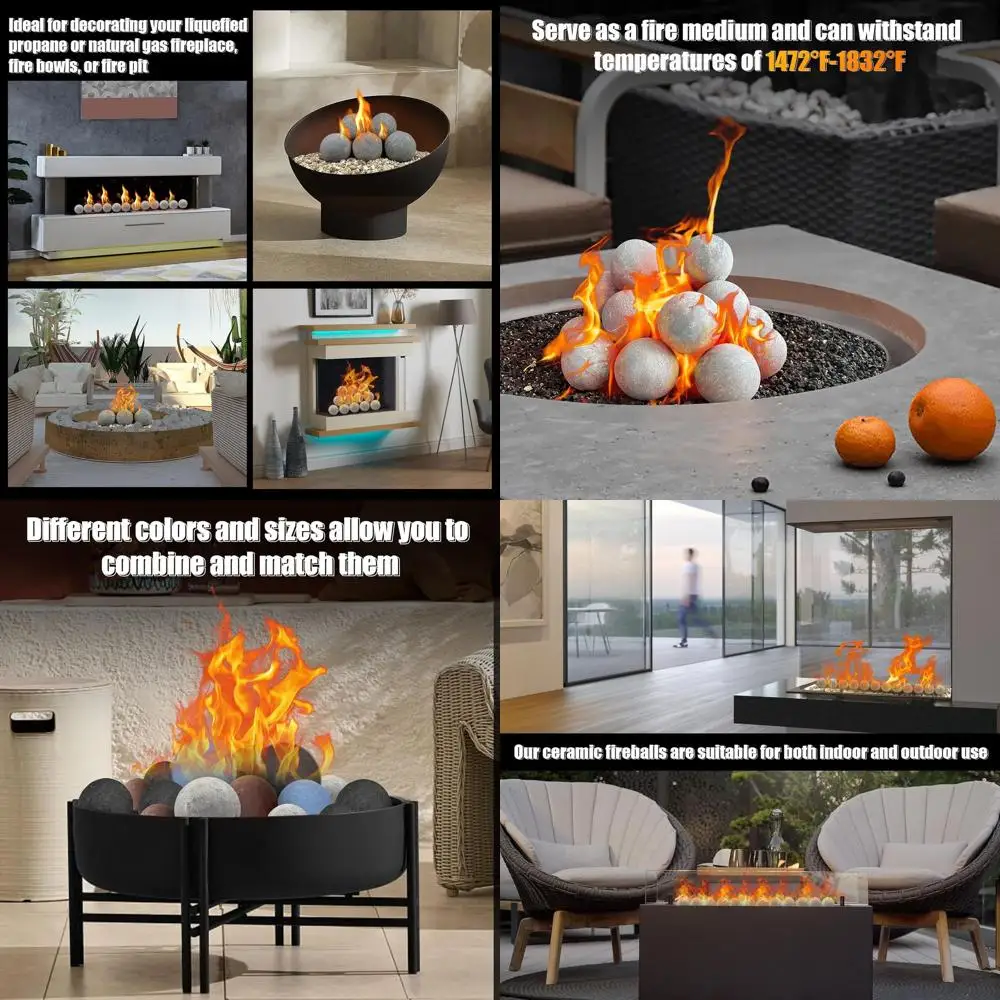 

4-дюймовые серые керамические огненные шары, набор из 12 шт., подходят для внутренних и наружных огней, мисок, каминов