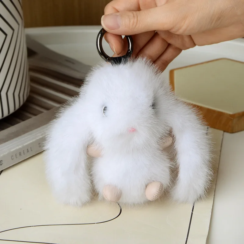 Cute Fluffy Rabbit Fur Keychain, Pompon Bunny Keychain, Pingente de saco para casal, Chaveiro colorido do carro, Joias, 10cm, Novo