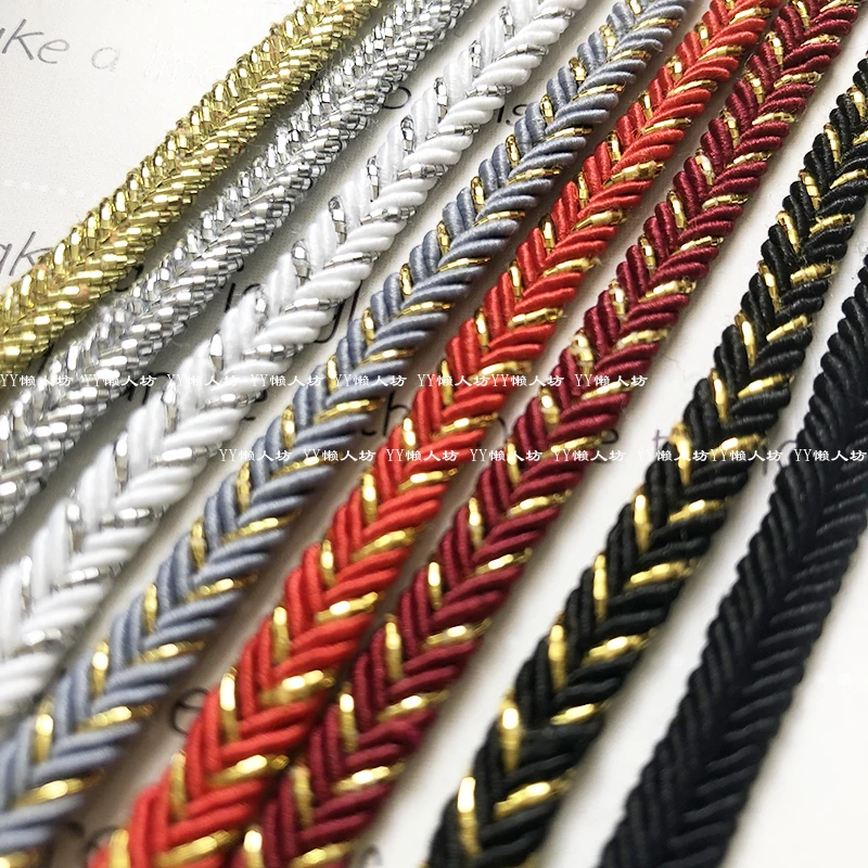 

6mm Gold and Silver Black and White Red Gray Decorative Ribbon with Grooves and Small Braids, Fine Rope, Herringbone Tape, Home Accessories, Woven Ribbon