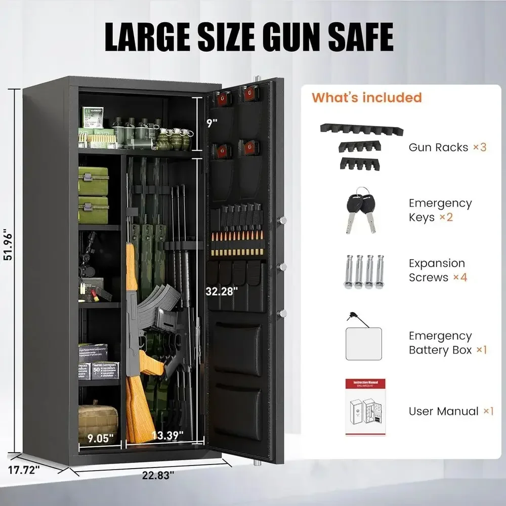 Large Unassembled Safe, Keypad Access, Large Gun Cabinet, Rifle and Shotgun Storage, Rifle Safe with Dual Alarm, Adjustable Gun
