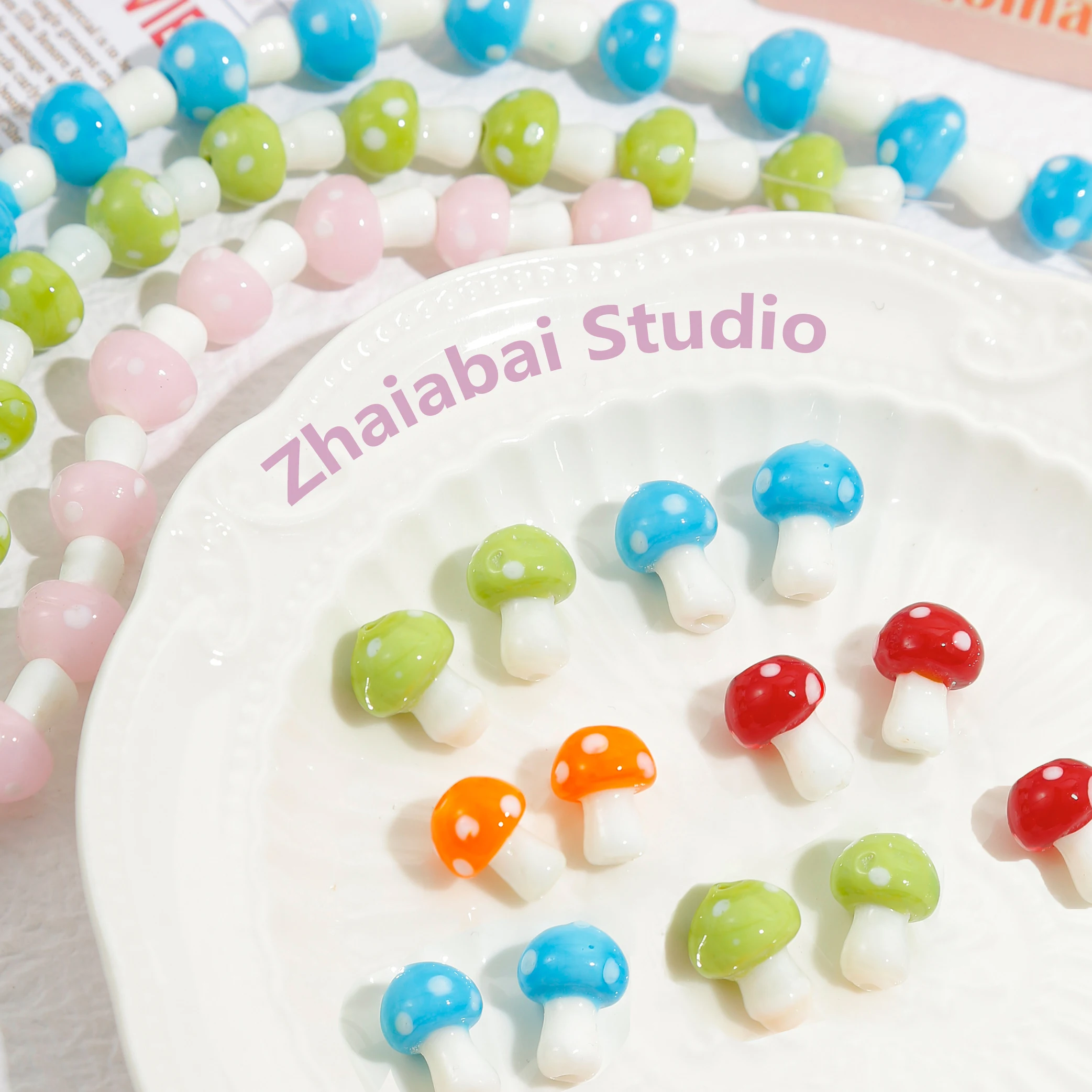 Cute ins Japanese Fat Huhu Handmade Glass Mushroom Loose Beads diy Handmade Beaded Necklace Bracelet Material Accessories