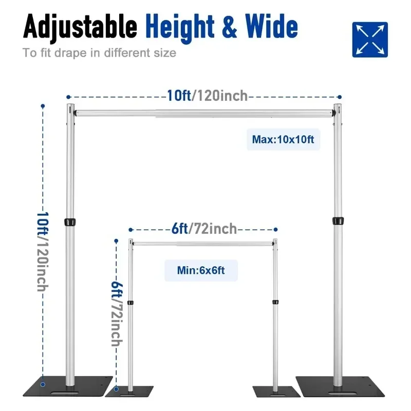 10x10Ft Double Crossbar Pipe and Drape Kit Heavy Duty Adjustable Backdrop Stand Backdrop Stand Wedding Decor