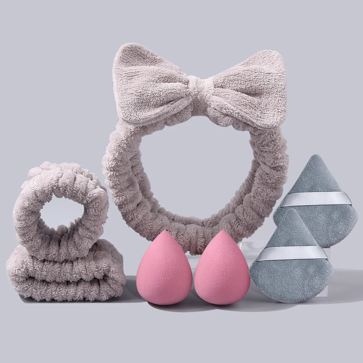 3 قطعة رباط شعر فائق الامتصاص وشريط معصم كسول مجموعة تنظيف الوجه + 4 قطعة إسفنجة لينة البيض/مجموعة نفخة مسحوق الثلاثي