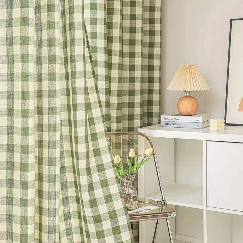 Classic Large Plaid Curtains Modern Simple Living Room Bedroom Heat Insulation Semi-shaded Curtains Home Floor Curtains Cloth