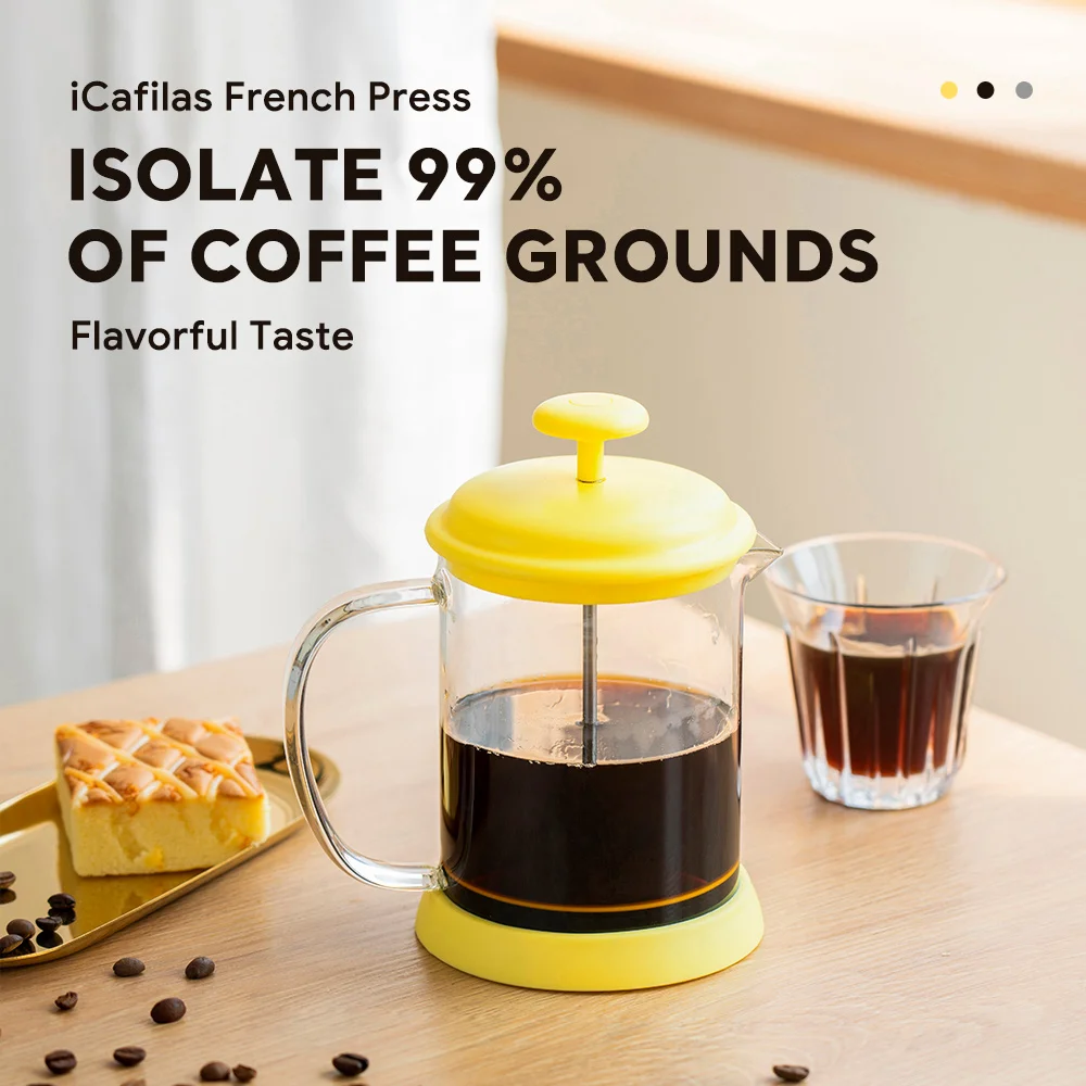 Icafilas 600ML French Press Coffee/tea Brewer Coffee Pot Coffee Maker Kettle Glass Thermos Indoor, Home Office Coffee Drinkware