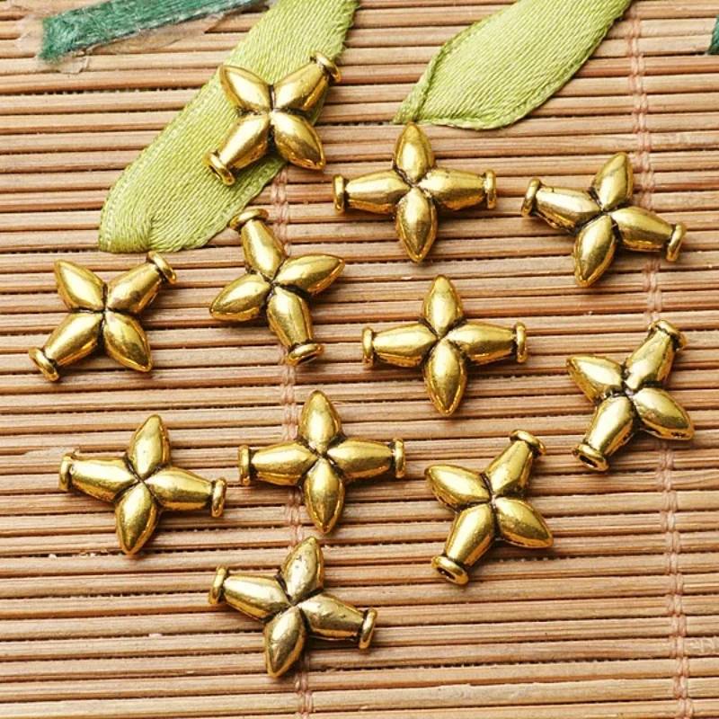 30pcs 13*12mm Dark Goldcolor Lotus Cross Shaped Bead EF2603 Beads for Jewelry Making