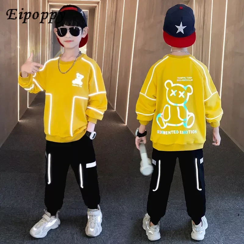 

Sweater and Jogger Sweatpants Outfits Children Reflective Bear Pullover Pants Suits Kids Loungewear