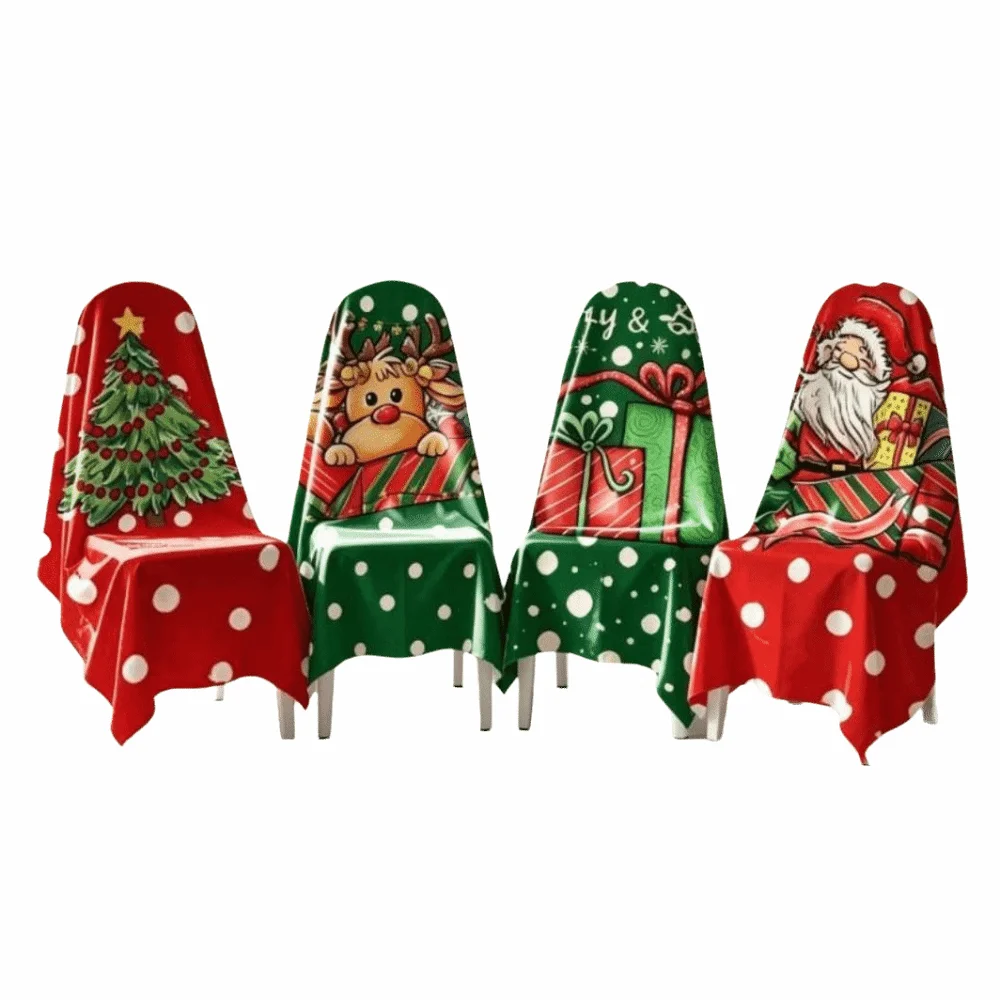 4 pcs Snowman Christmas Chair Cover Dustproof 2D Print Santa Chair Dust Cover Dwarf Chair Protective Sleeves Party Decor