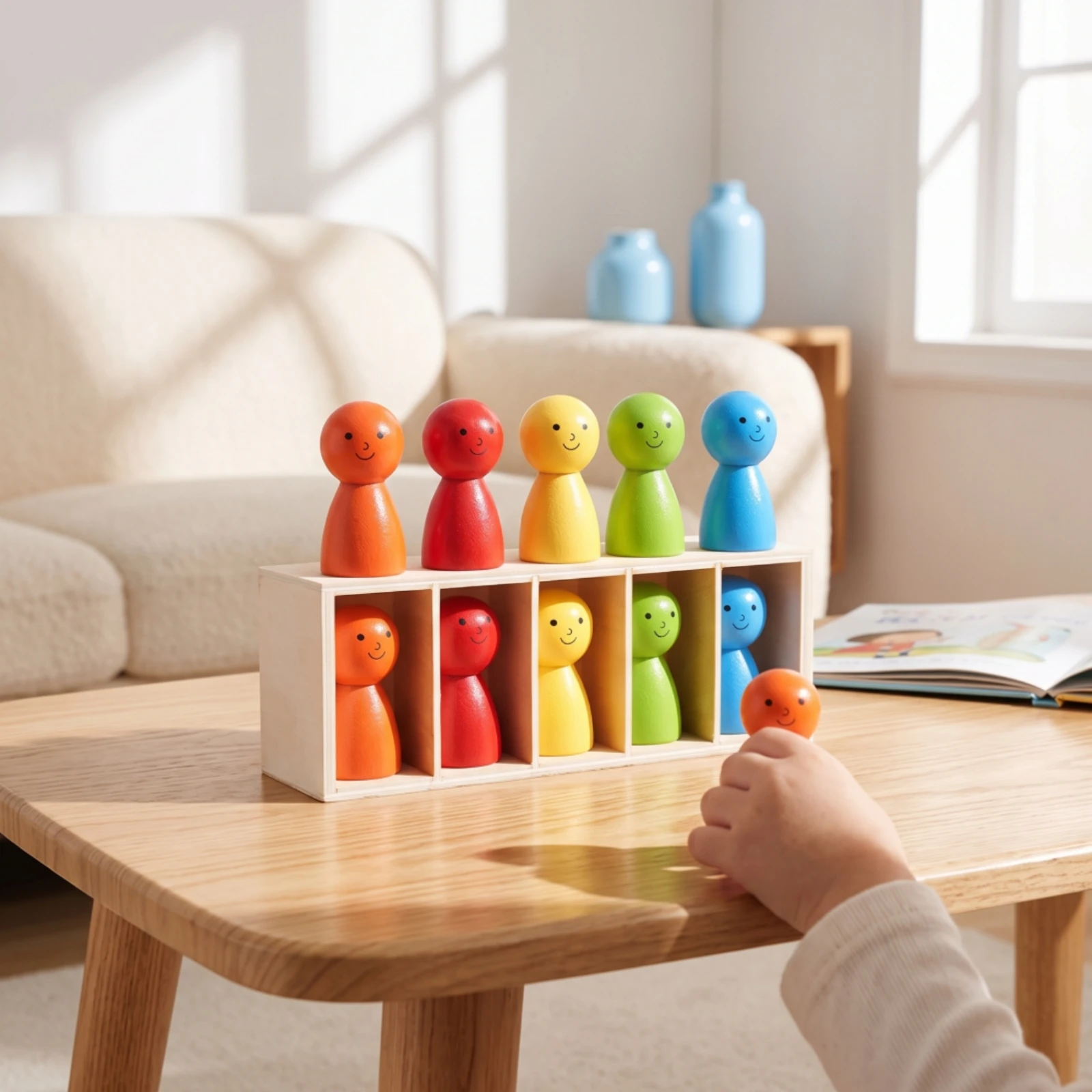 Wooden Matching Game Preschool Memory Game with Wooden Box Matching Blocks Developmental Safe for Toddlers, Home, Classroom