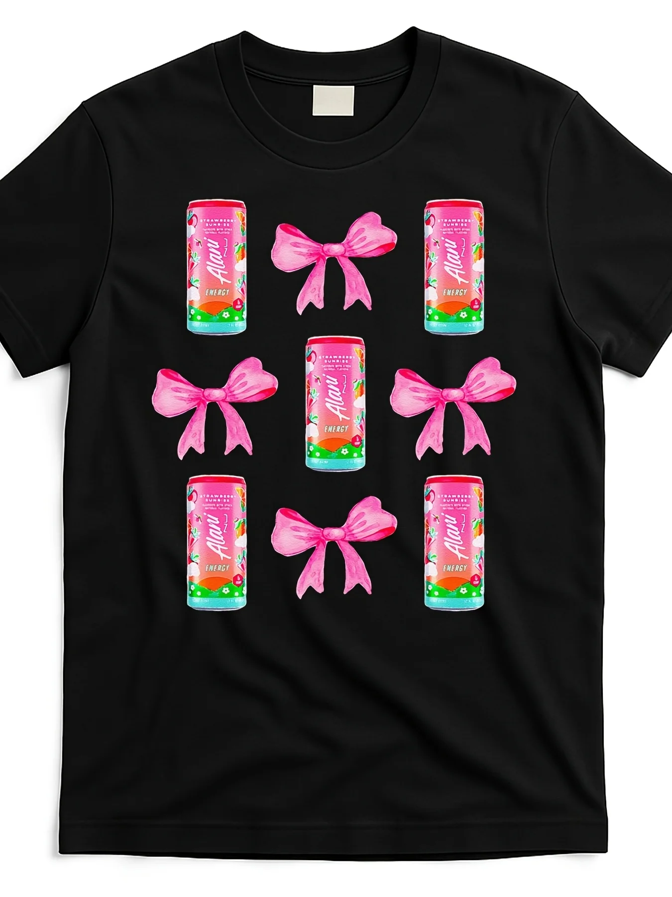Camiseta Alani Nu Strawberry Sunrise - Estampado negro rosa/melocotón Soda, algodón suave, camiseta casual unisex