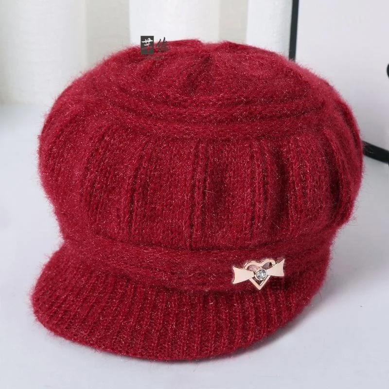 Fashionable Knitted Fleece Lined Thick Autumn Winter Hat for Women Warm Mom Hat Pumpkin Shape Casual Short Brim Knit Wool Cap