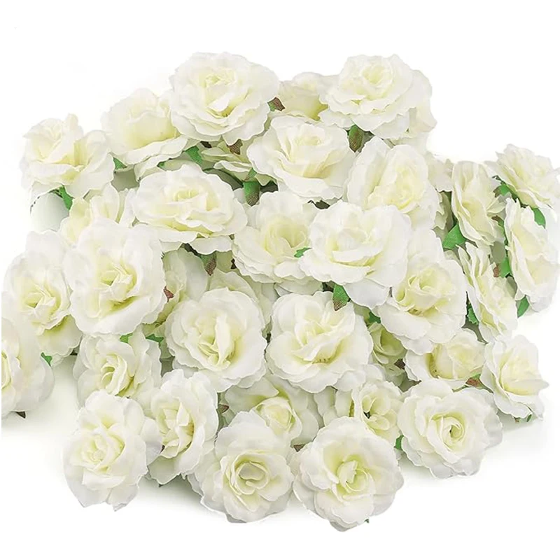 25 uds 3,5 cm cabezas de flores de rosas artificiales de seda Mini cabeza de flor de Margarita falsa para decoración de boda de la habitación del hogar suministros de corona DIY