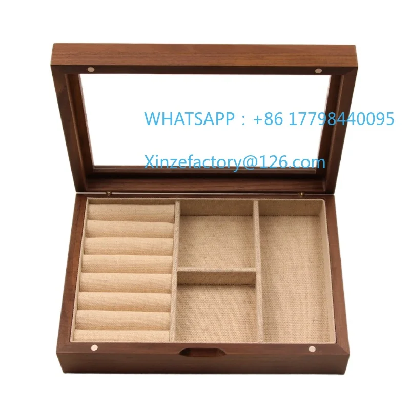 صندوق مجوهرات خشبي قابل للتخصيص، صناديق تخزين حلقية للسفر، صندوق عرض منظم للنساء مع مغناطيسي