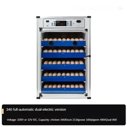 340 Eggs Capacity Automatic Incubator Dual Power Supply Automatic Egg Turning Quail Pigeon Chickens and Ducks
