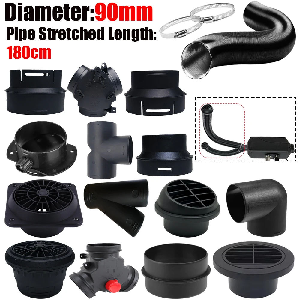 1.8M Length 90mm Diameter Air Diesel Heater Duct Pipe Tube Hose Outlet Exhaust Joiner Connector for Webasto Eberspaecher