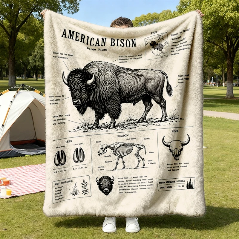American Bison Anatomy Illustration Warm Blanket Vintage Natural History